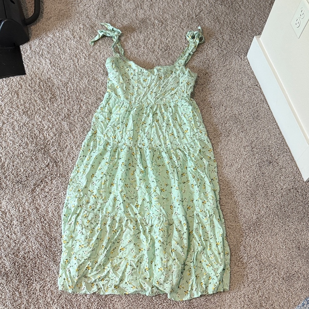 Mint Floral Tie-Shoulder Midi Dress